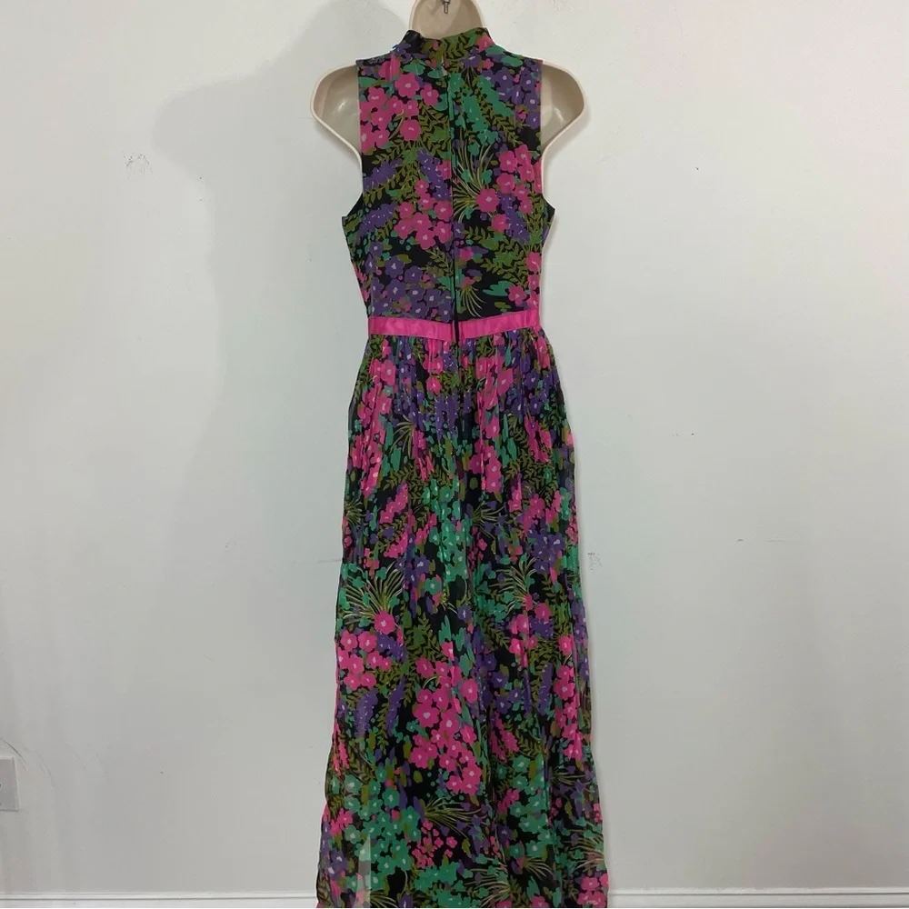 Vintage 60s Jumpsuit Dark Floral Wide Leg Cocktail Evening Size S/XS Sleeveless - Picture 5 of 10